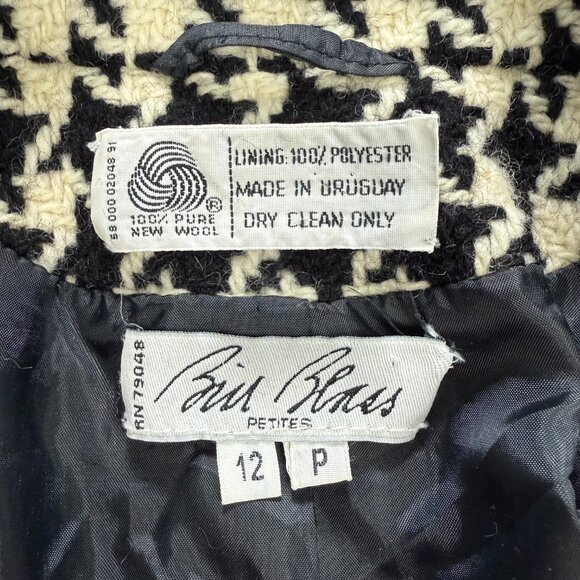 Bill Blass Blazer Women 12 Petite Black White Houndstooth Wool Sport Coat Jacket - Picture 4 of 9